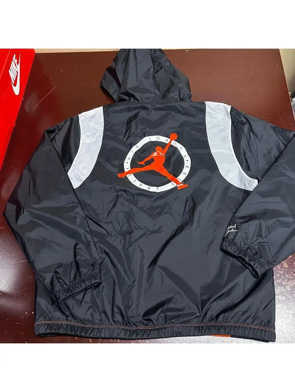 Air Jordan Mens Black Orange Flight MVP Club Hooded Woven Jacket Size L